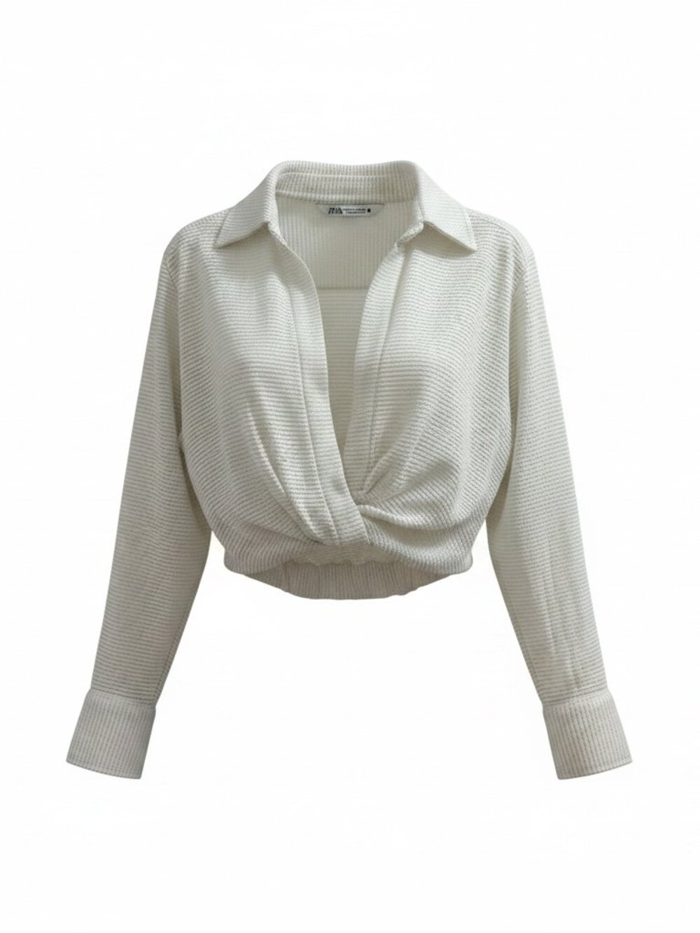 Zara White Waffle Knit Twist Front Crop Top Size Medium - Picture 2 of 11